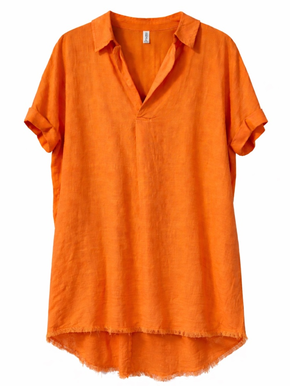 Zenana Orange Linen Blend Raw Hem Shirt Dress Tunic S
